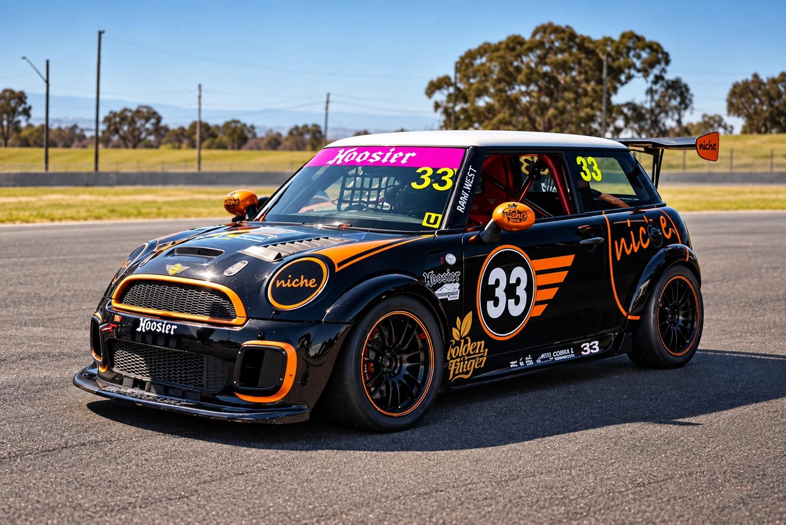 Number 33 track Mini, black with orange livery, the standard every build is set up to